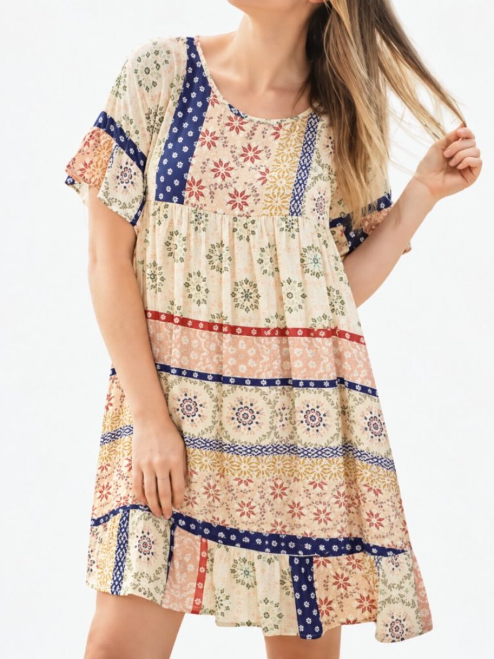 Chris & Carol Floral Tiered Flowy Patchwork Cottagecore Boho Dress Size XL